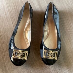 Isola Black Patent Flats with Gold Detail